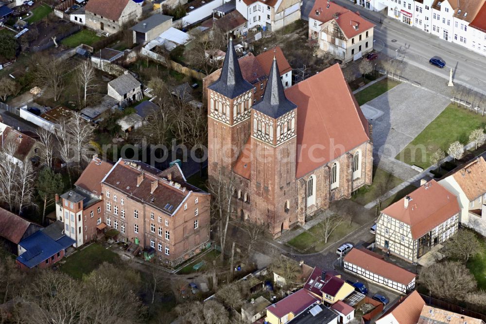 Aerial photograph Baruth/Mark - Church building Stadtpfarrkirche St. Sebastian in Baruth/Mark in the state Brandenburg, Germany