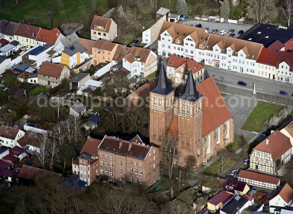 Baruth/Mark from above - Church building Stadtpfarrkirche St. Sebastian in Baruth/Mark in the state Brandenburg, Germany