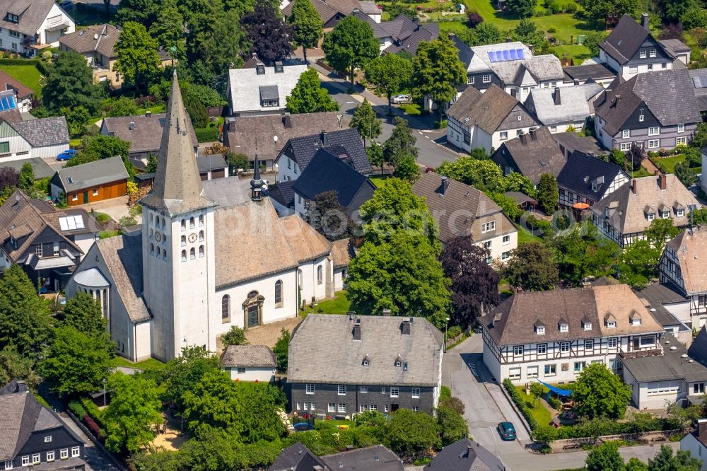 Aerial image Hirschberg - Church building St.Christopherus-Kirche in Hirschberg in the state North Rhine-Westphalia