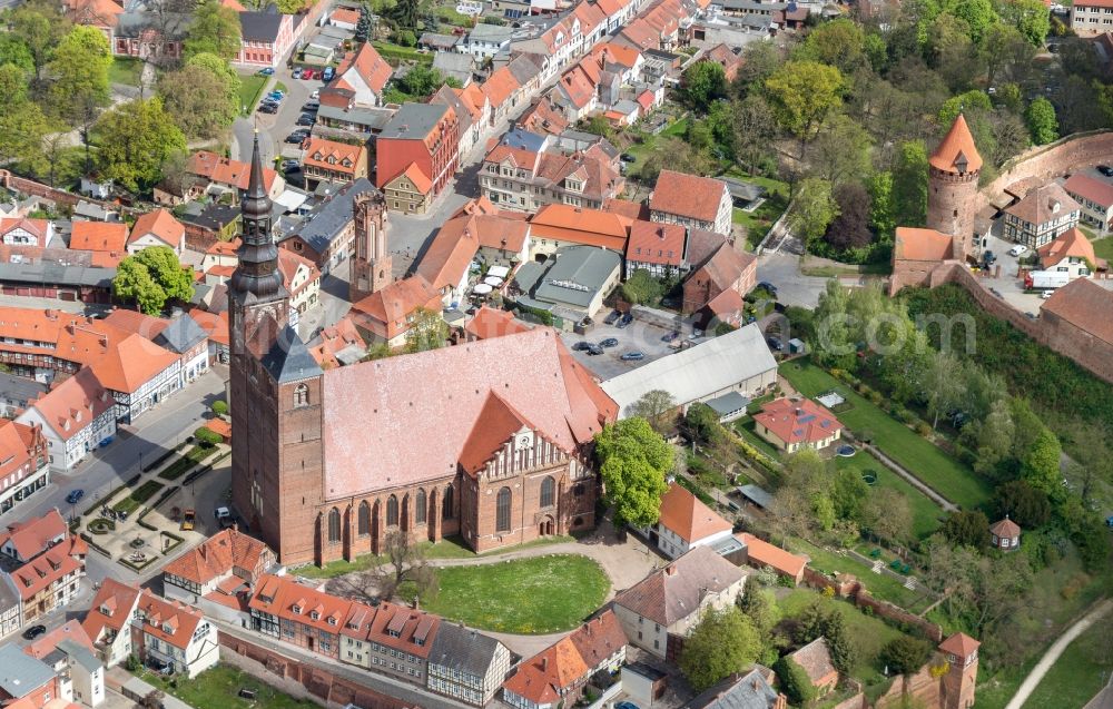 Aerial image Tangermünde - Church building in St. Stephan Old Town- center of downtown in Tangermuende in the state Saxony-Anhalt