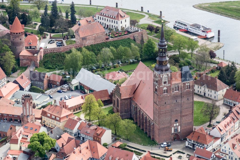 Aerial image Tangermünde - Church building in St. Stephan Old Town- center of downtown in Tangermuende in the state Saxony-Anhalt