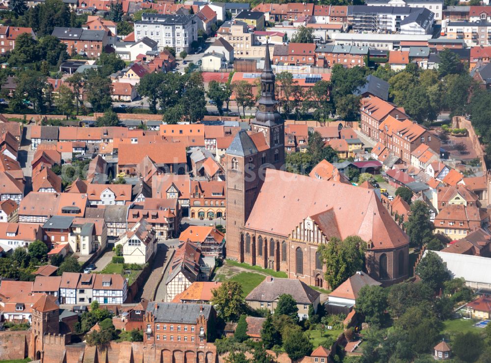 Tangermünde from above - Church building in St. Stephan Old Town- center of downtown in Tangermuende in the state Saxony-Anhalt