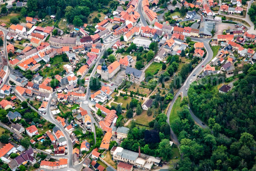 Aerial image Gernrode - Church building St.-Stephanus-Kirche on place Schulplatz in Gernrodein the state Saxony-Anhalt, Germany