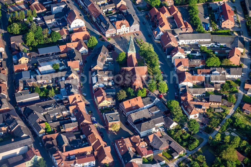 Aerial image Wittingen - Church building St. Stephanus Kirche in the village of on street Gaensemarkt in Wittingen in the state Lower Saxony, Germany