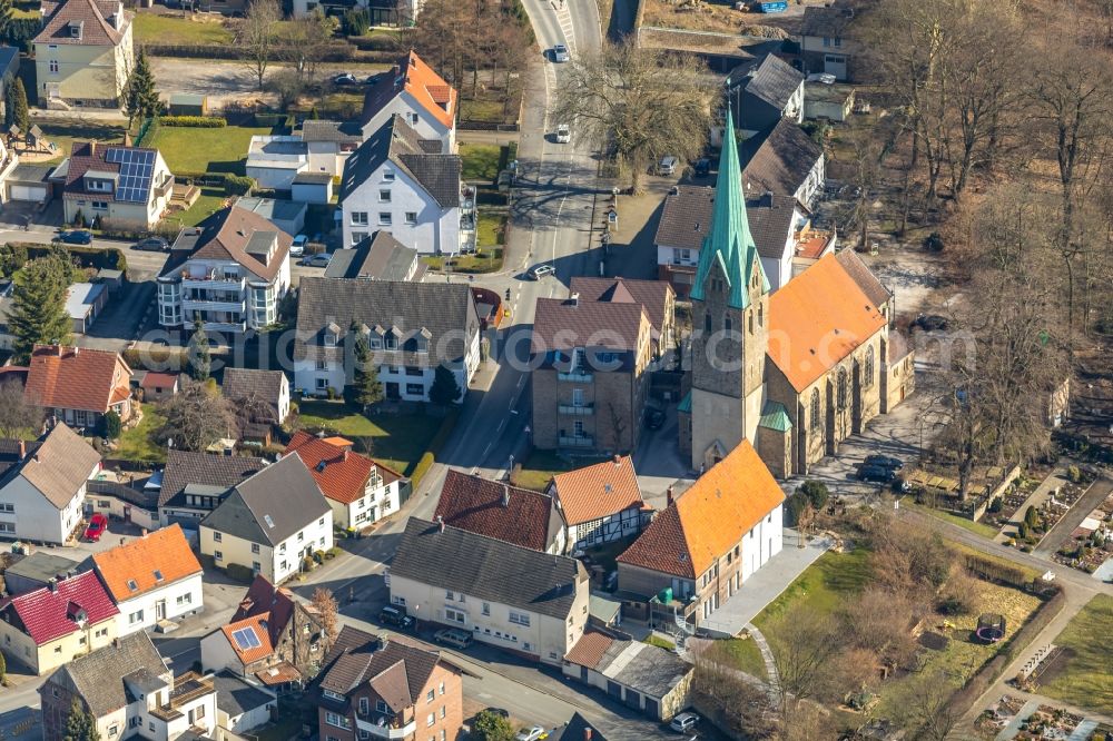 Opherdicke from the bird's eye view: Church building St. Stephanus Opherdicke on Unnaer Strasse in Opherdicke in the state North Rhine-Westphalia, Germany