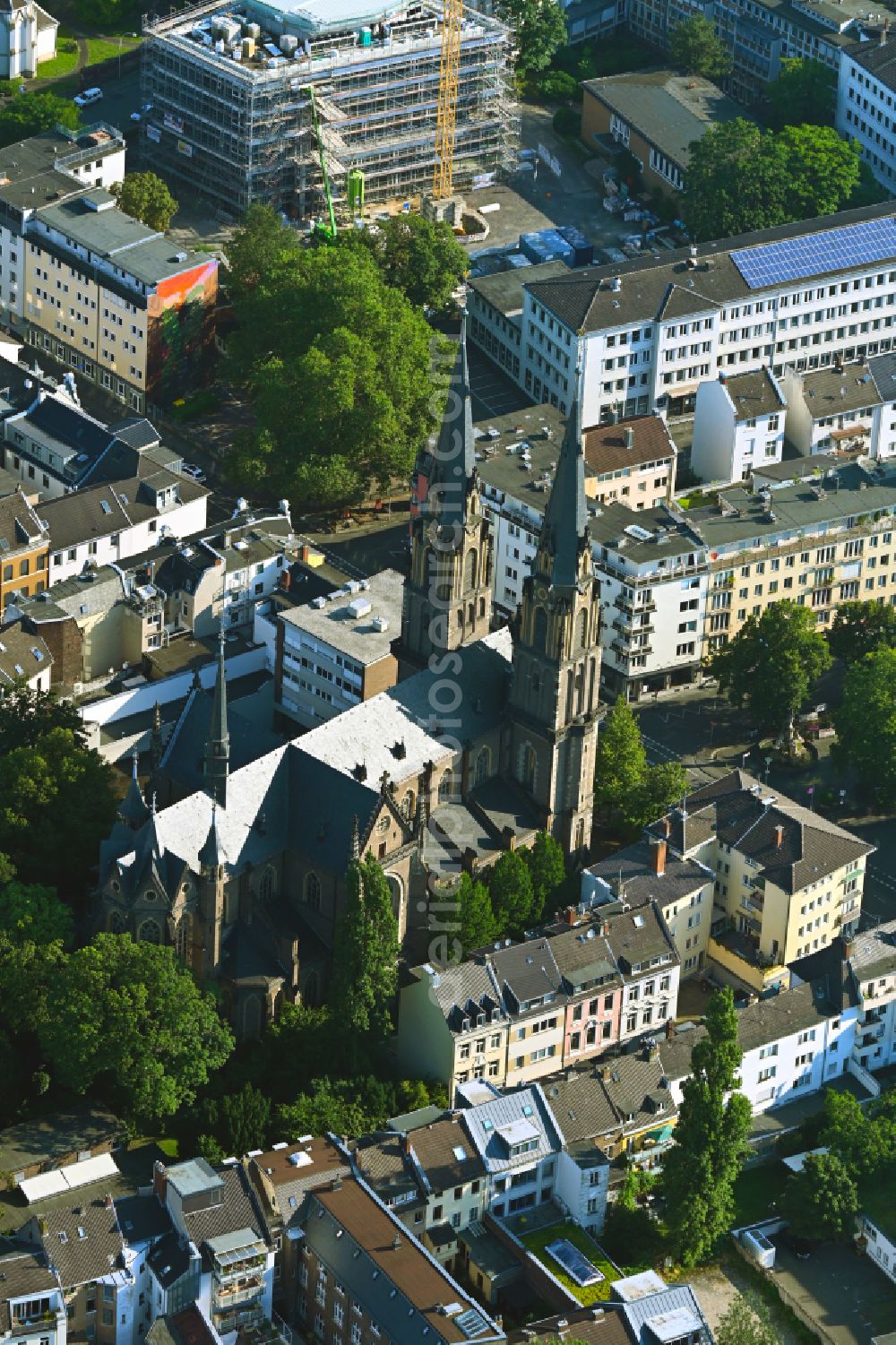 Bonn from above - Church building Stiftskirche Sankt Johannes Baptist and Petrus on the Stiftsgasse in the district Zentrum in Bonn in the state North Rhine-Westphalia, Germany