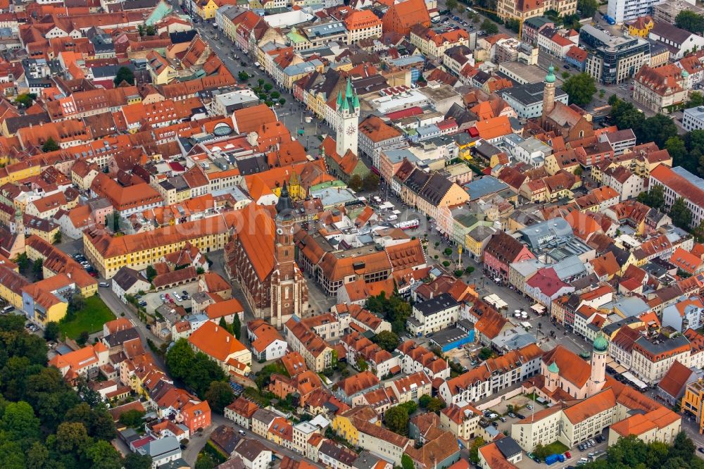 Straubing from above - Church building in St.Jakob om Pfarrplatz Old Town- center of downtown in Straubing in the state Bavaria