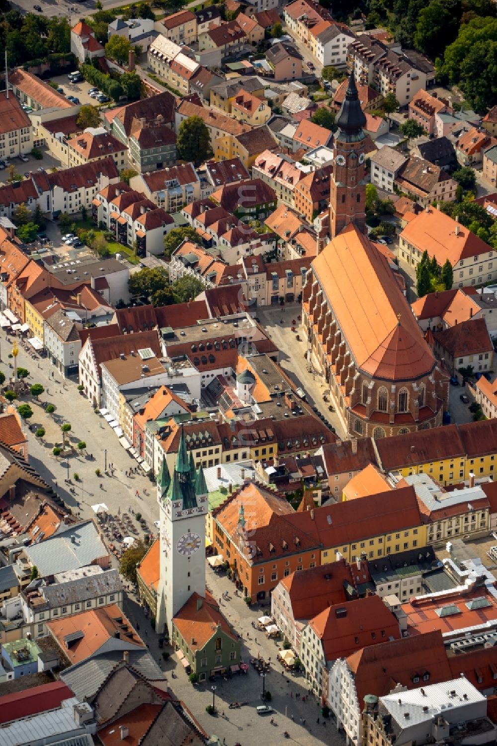 Straubing from above - Church building in St.Jakob om Pfarrplatz Old Town- center of downtown in Straubing in the state Bavaria