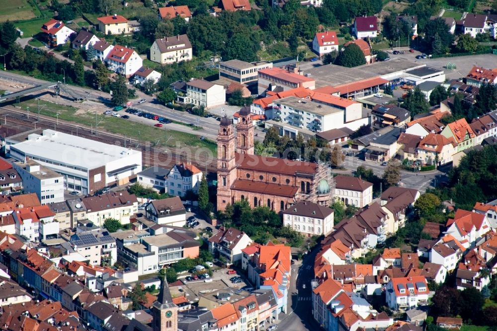 Eberbach from the bird's eye view: Church building of St.John Nepomuk in the village of in Eberbach in the state Baden-Wuerttemberg