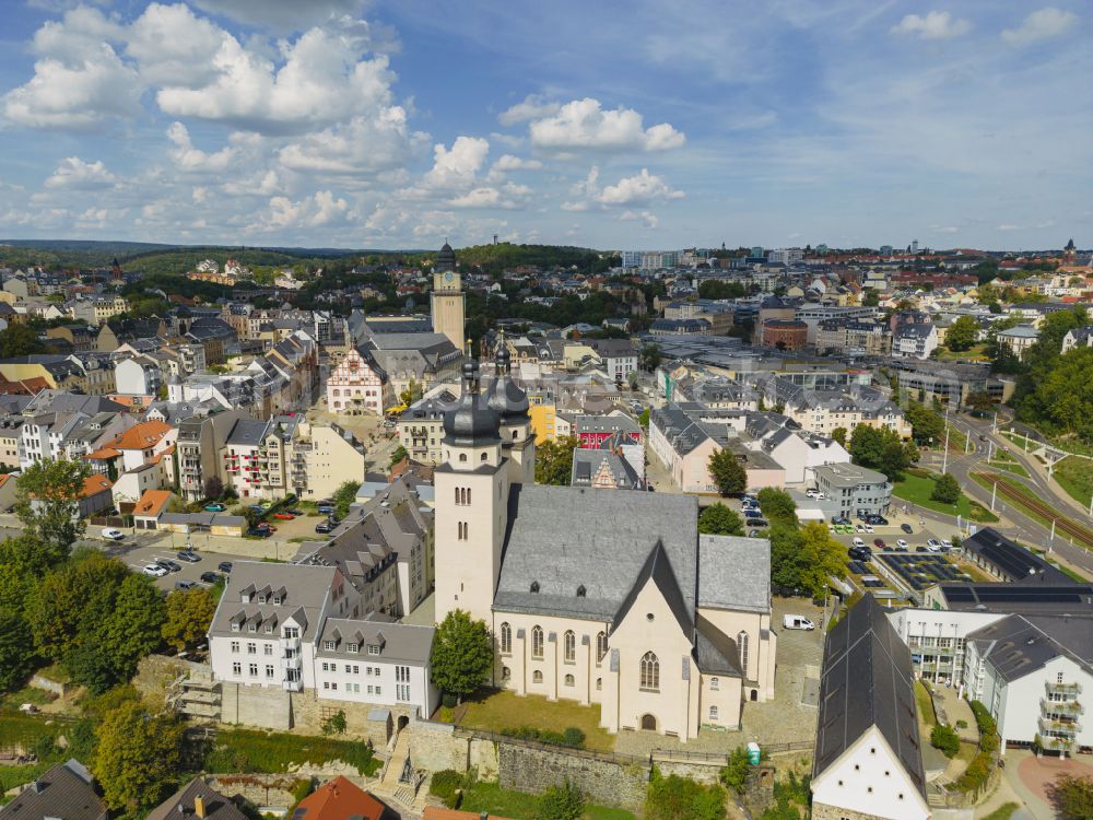 Plauen from the bird's eye view: Church building St.Johannis in Plauen in the state Saxony, Germany