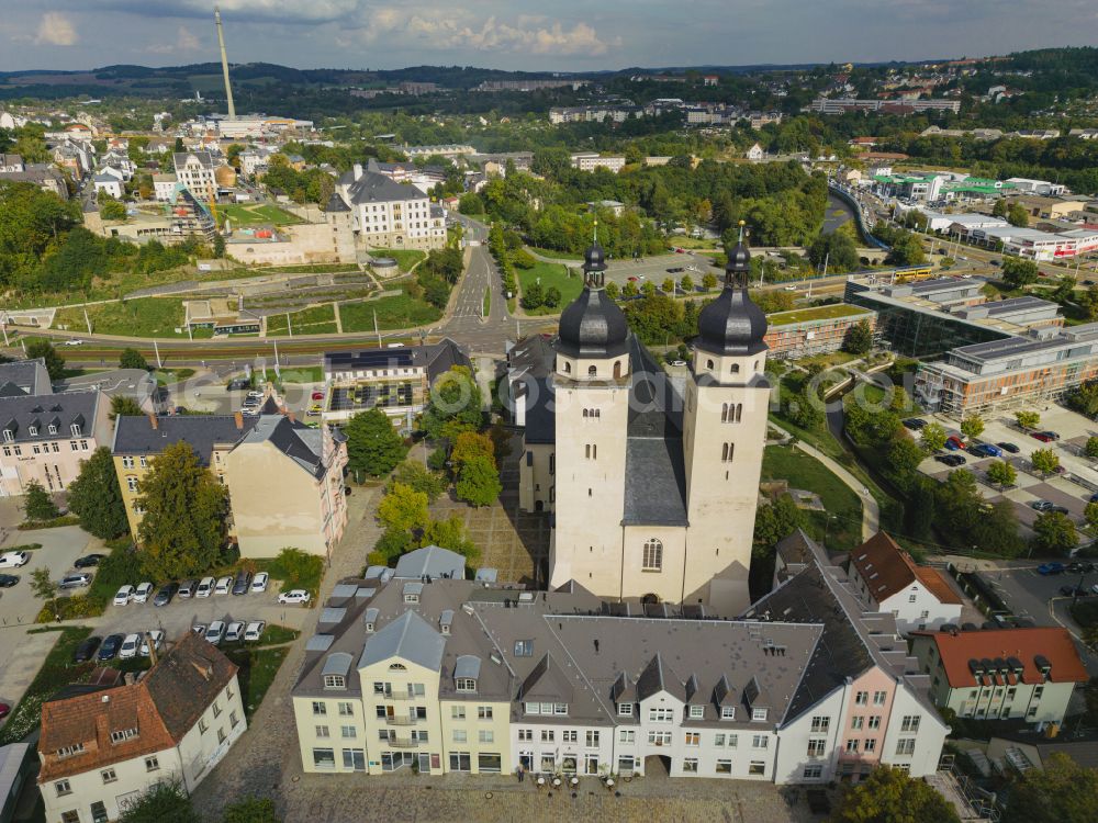 Plauen from above - Church building St.Johannis in Plauen in the state Saxony, Germany