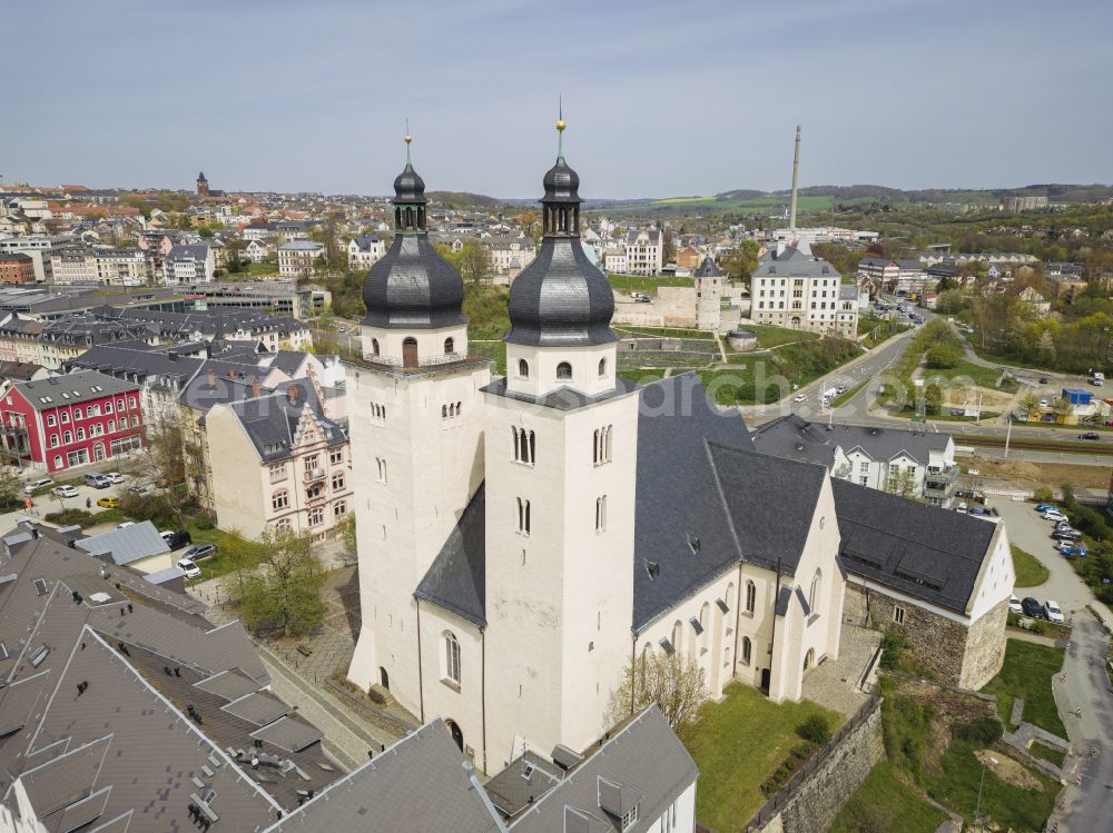 Aerial image Plauen - Church building St.Johannis in Plauen in the state Saxony, Germany