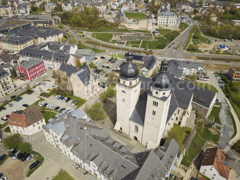 Plauen from above - Church building St.Johannis in Plauen in the state Saxony, Germany