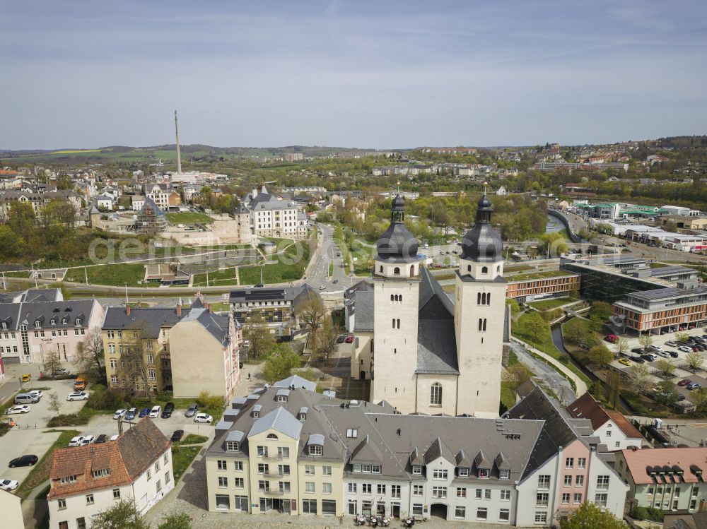 Aerial photograph Plauen - Church building St.Johannis in Plauen in the state Saxony, Germany