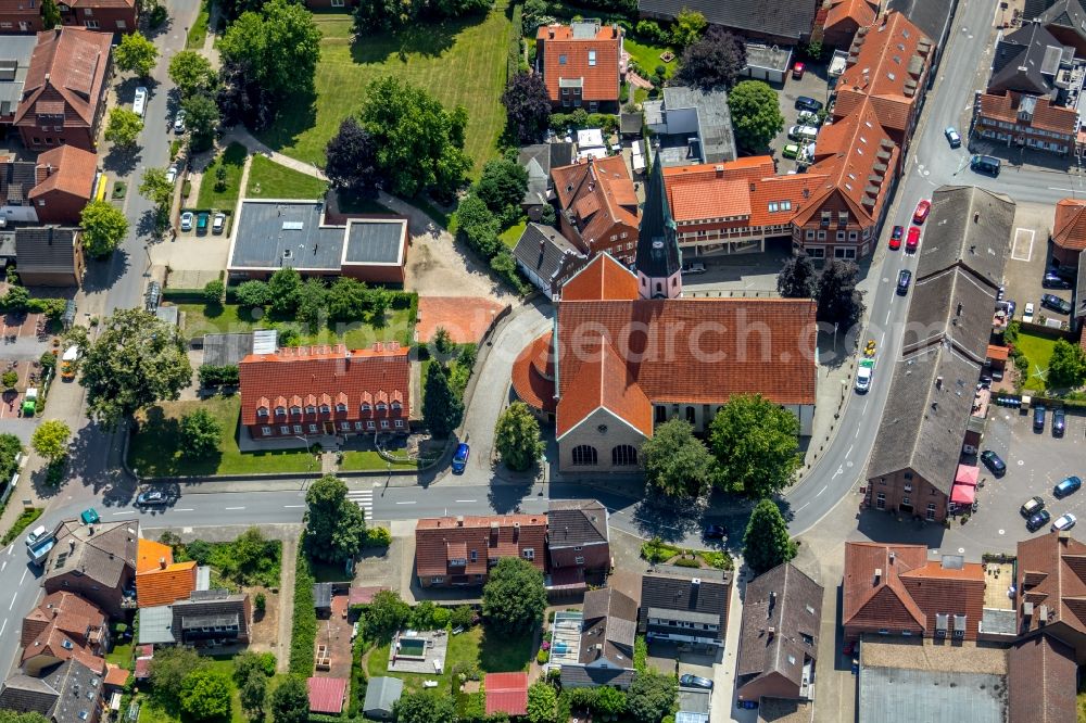 Aerial image Albersloh - Church building St.Ludgerus in Albersloh in the state North Rhine-Westphalia, Germany