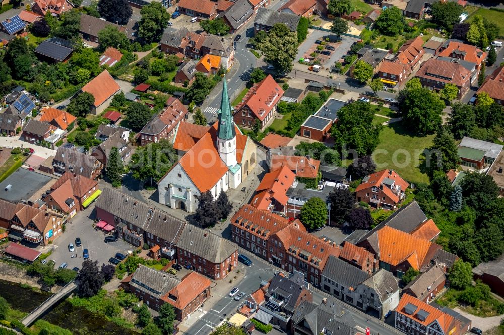 Aerial image Albersloh - Church building St.Ludgerus in Albersloh in the state North Rhine-Westphalia, Germany