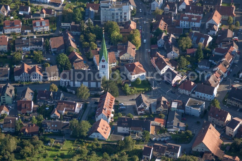 Konstanz from above - Church building in the village of in the district Fuerstenberg in Konstanz in the state Baden-Wuerttemberg, Germany