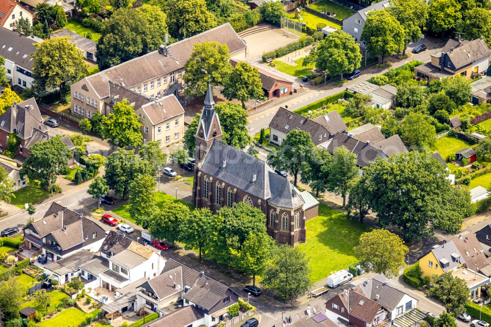 Selbeck from above - Church building St. Theresia von Avila on Karl-Forst-Strasse in Selbeck in the state North Rhine-Westphalia, Germany