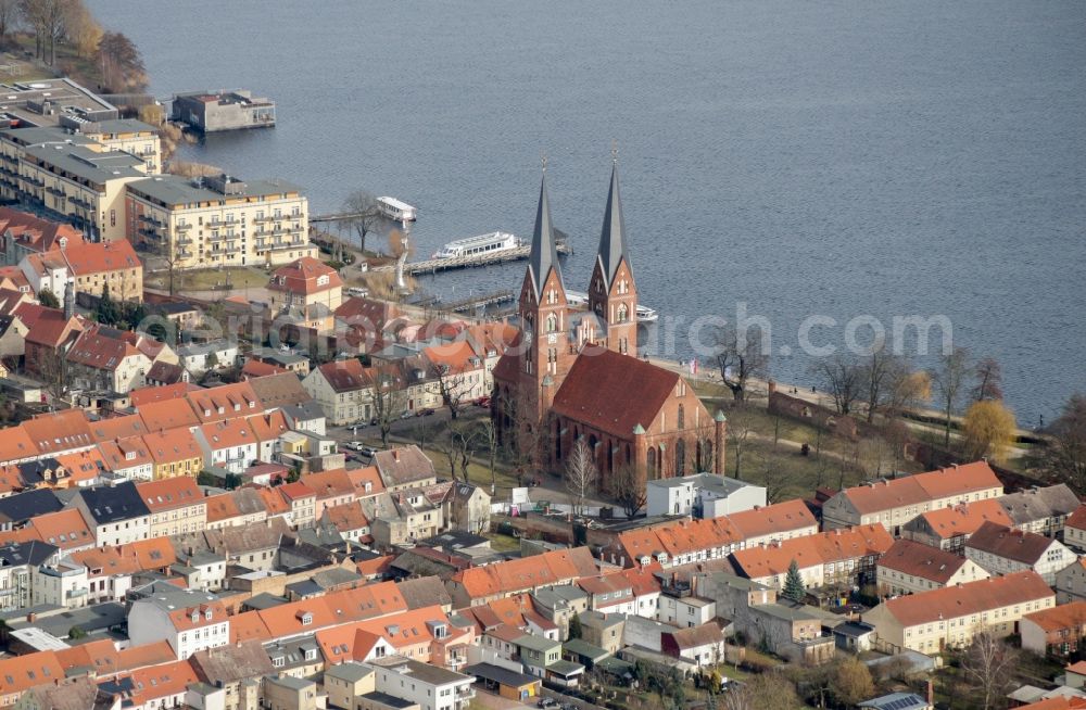 Aerial image Neuruppin - Church building in St. Trinitatis Old Town- center of downtown in Neuruppin in the state Brandenburg