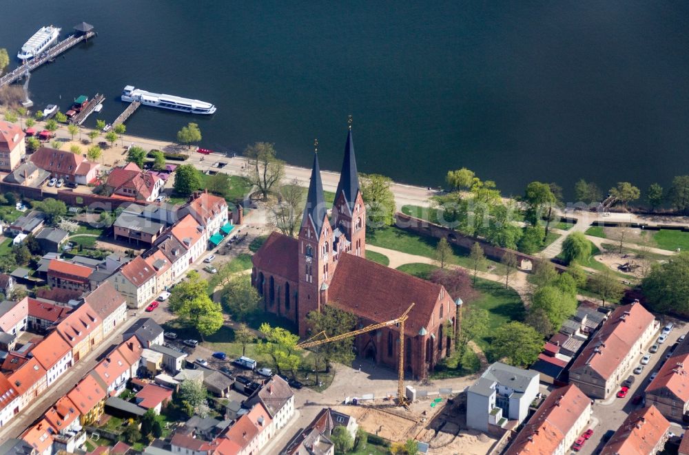 Aerial image Neuruppin - Church building in St. Trinitatis Old Town- center of downtown in Neuruppin in the state Brandenburg