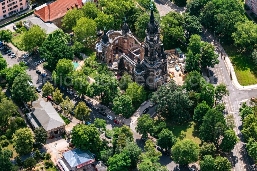 Aerial image Dresden - Church building Trinitatiskirche in Dresden in the state Saxony, Germany