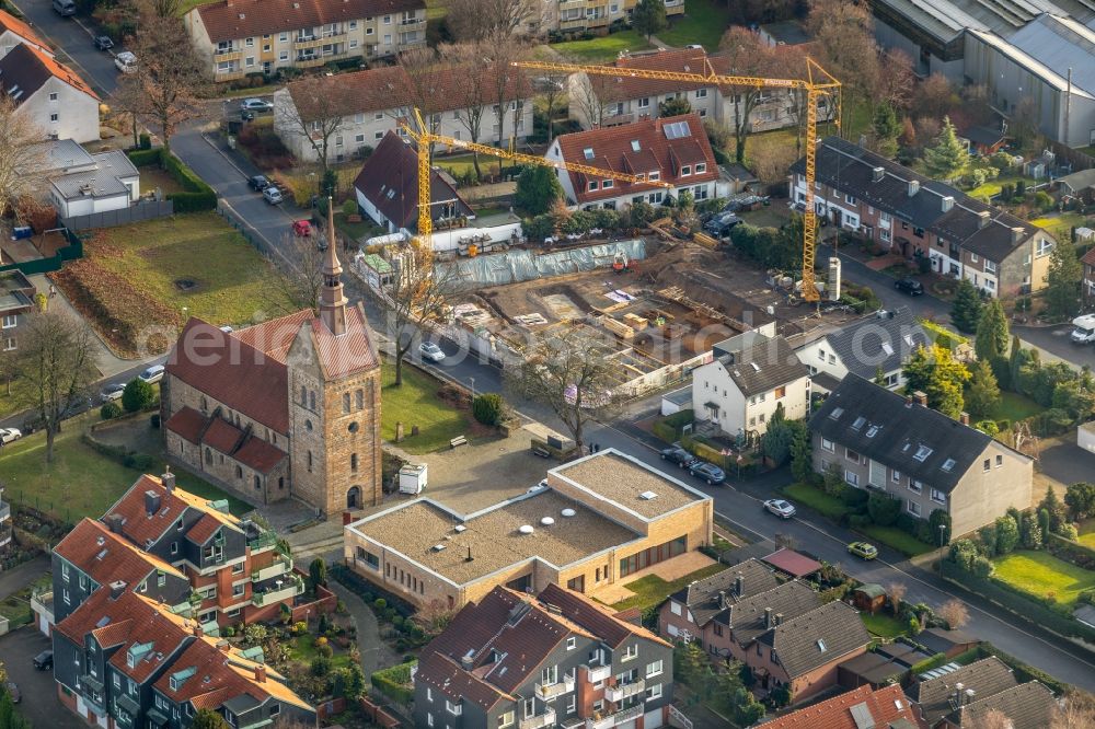 Aerial image Bochum - Church building St. Vinzentius-Kirche on Kattenstrasse in the district Harpen in Bochum in the state North Rhine-Westphalia, Germany