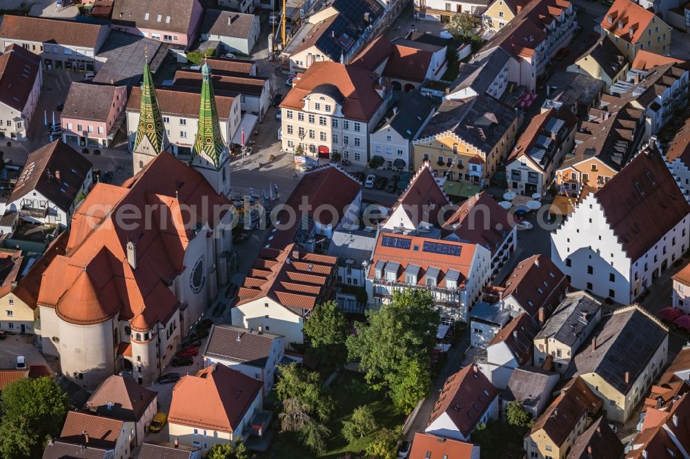 Aerial image Beilngries - Church building in St. Walburga Old Town- center of downtown in Beilngries in the state Bavaria, Germany