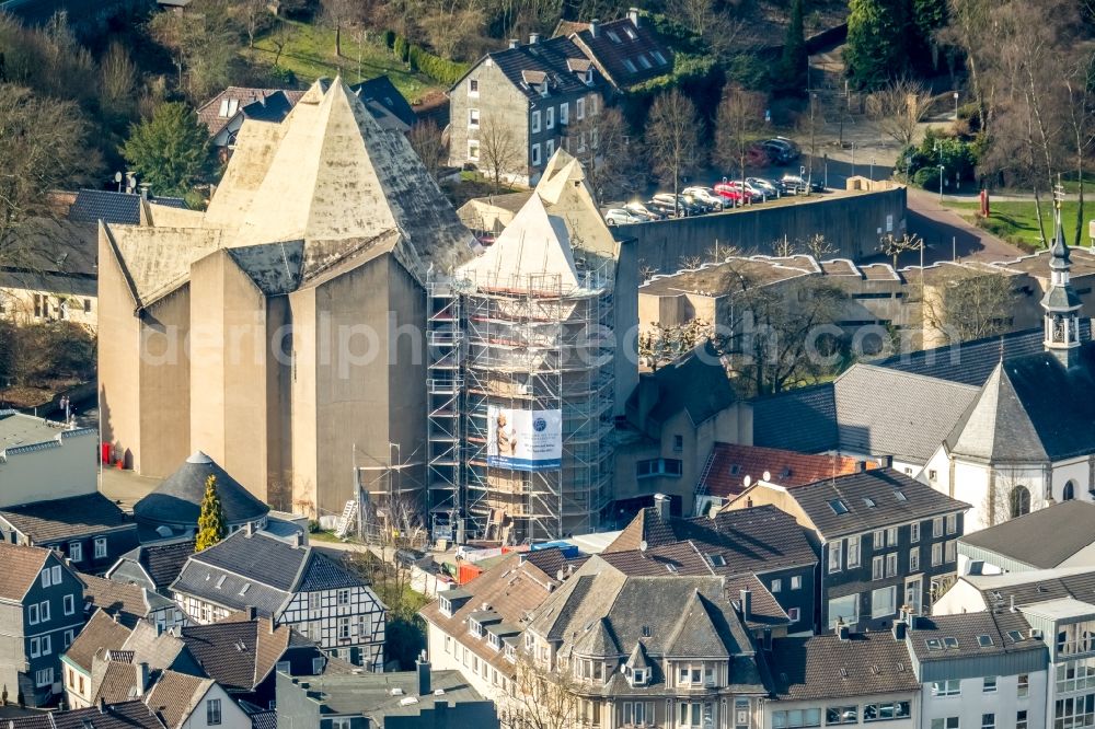 Velbert from above - Church building Wallfahrt Neviges on Elberfelder Strasse in the district Neviges in Velbert in the state North Rhine-Westphalia