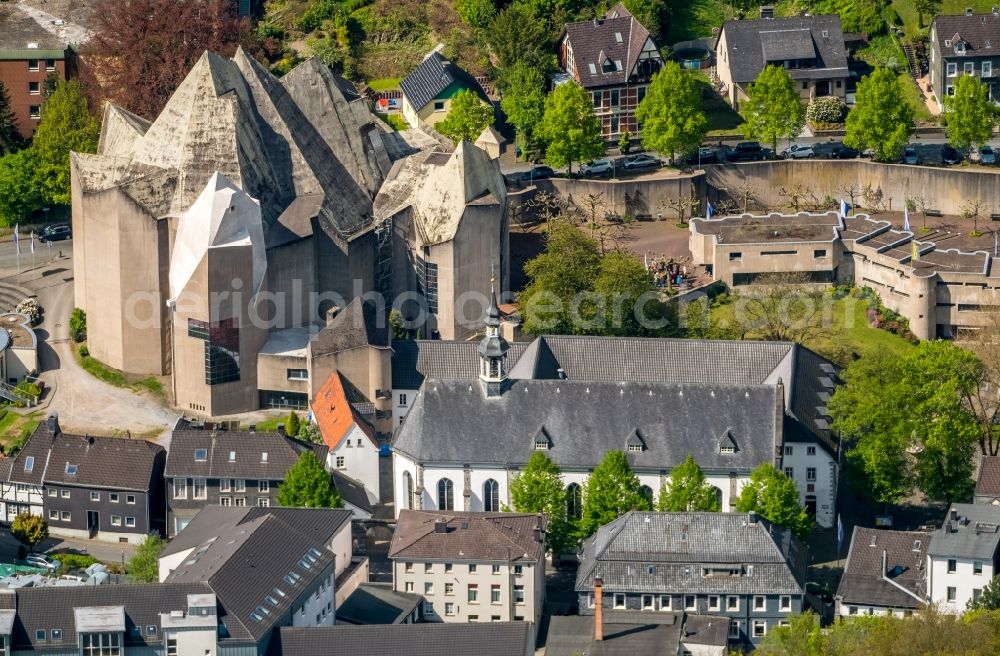 Aerial photograph Velbert - Church building Wallfahrt Neviges on Elberfelder Strasse in the district Neviges in Velbert in the state North Rhine-Westphalia