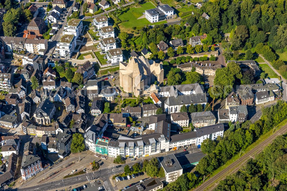 Aerial photograph Velbert - Church building Wallfahrt Neviges on Elberfelder Strasse in the district Neviges in Velbert in the state North Rhine-Westphalia