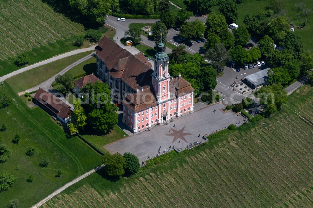 Aerial photograph Uhldingen-Mühlhofen - Church building Wallfahrtskirche Basilika Birnau on street Birnau-Maurach in Uhldingen-Muehlhofen at Bodensee in the state Baden-Wuerttemberg, Germany