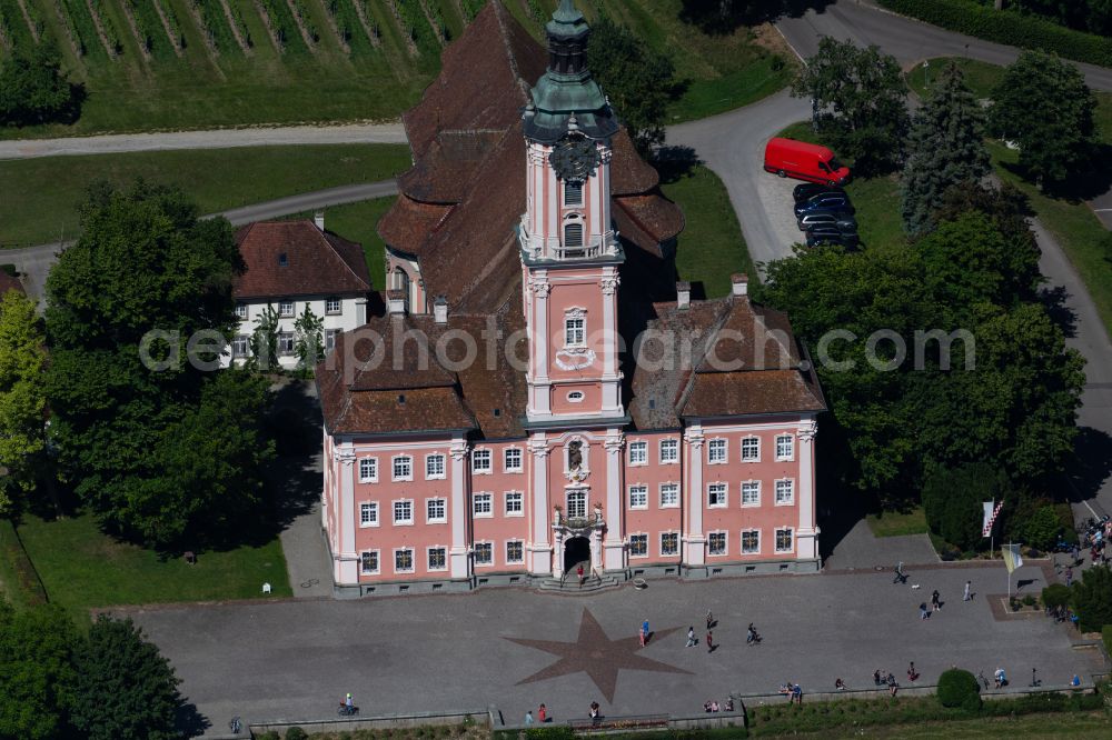 Uhldingen-Mühlhofen from the bird's eye view: Church building Wallfahrtskirche Basilika Birnau on street Birnau-Maurach in Uhldingen-Muehlhofen at Bodensee in the state Baden-Wuerttemberg, Germany