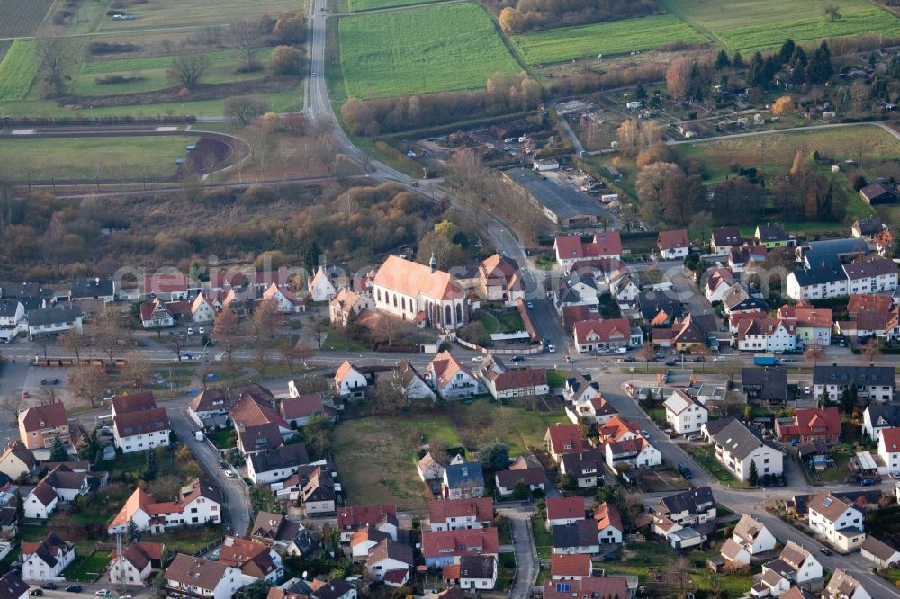 Aerial photograph Durmersheim - Church building Pilgrimage church Maria Bickesheim in Durmersheim in the state Baden-Wuerttemberg