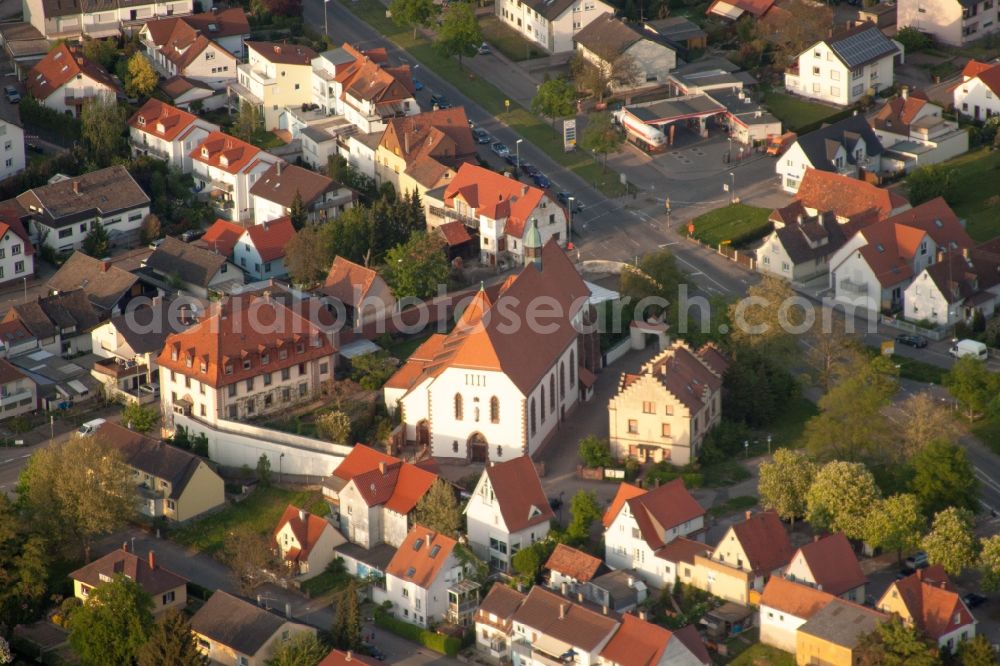 Aerial image Durmersheim - Church building Pilgrimage church Maria Bickesheim in Durmersheim in the state Baden-Wuerttemberg