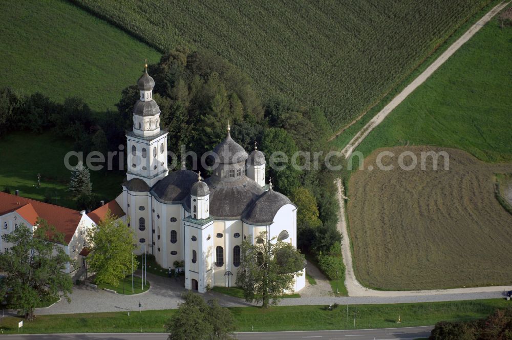 Sielenbach from above - Church building Wallfahrtskirche Maria Birnbaum on Maria-Birnbaum-Strasse in Sielenbach in the state Bavaria, Germany