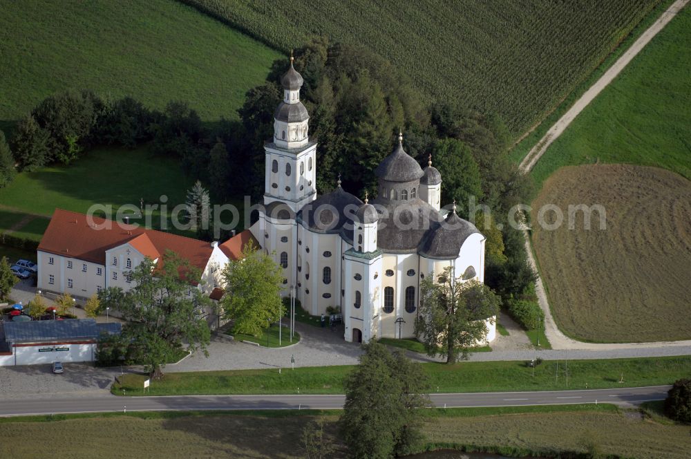 Sielenbach from the bird's eye view: Church building Wallfahrtskirche Maria Birnbaum on Maria-Birnbaum-Strasse in Sielenbach in the state Bavaria, Germany