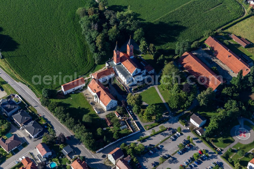 Aerial image Vilsbiburg - Church building Wallfahrtskirche Maria Hilf on street Mariahilf in Vilsbiburg in the state Bavaria, Germany