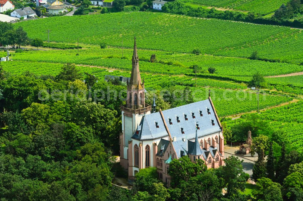 Bingen am Rhein from above - Church building Wallfahrtskirche St.-Rochus-Kapelle on street Rochusberg in the district Auf dem Rochusberg in Bingen am Rhein in the state Rhineland-Palatinate, Germany