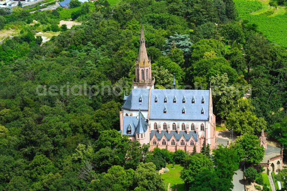 Aerial image Bingen am Rhein - Church building Wallfahrtskirche St.-Rochus-Kapelle on street Rochusberg in the district Auf dem Rochusberg in Bingen am Rhein in the state Rhineland-Palatinate, Germany