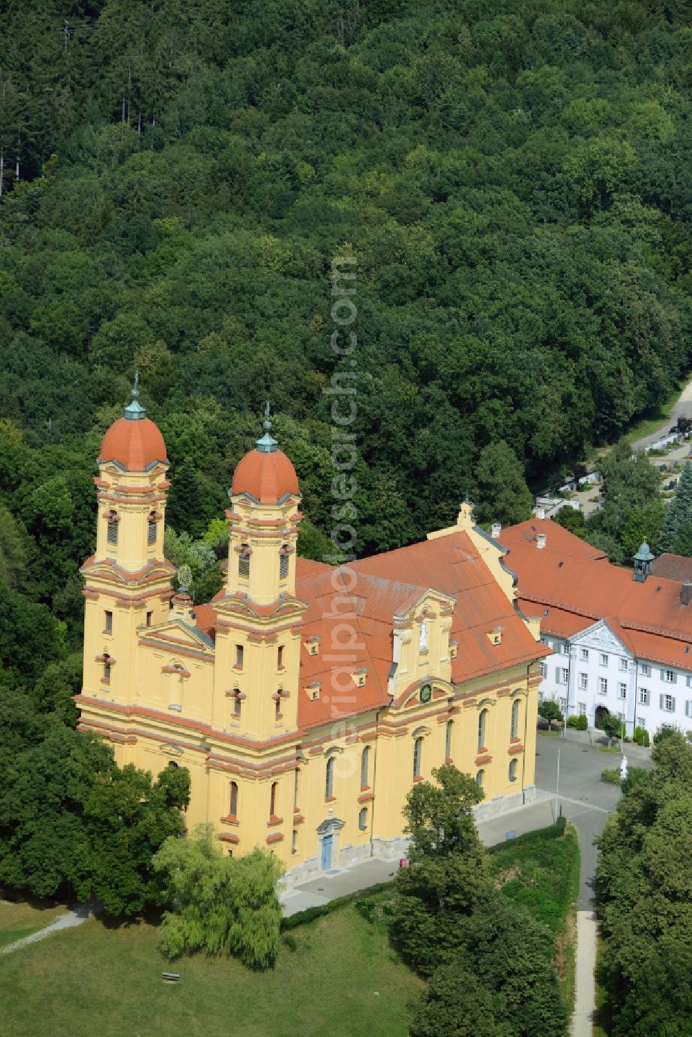 Aerial photograph Ellwangen (Jagst) - Church building Wallfahrtskirche Schoenenberg in Ellwangen (Jagst) in the state Baden-Wuerttemberg