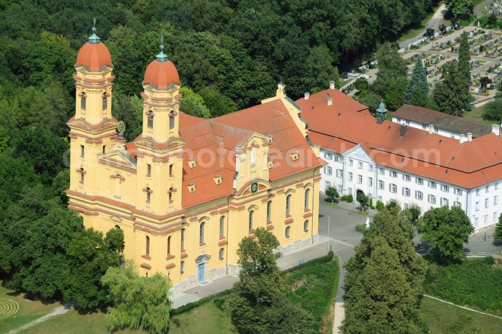 Ellwangen (Jagst) from above - Church building Wallfahrtskirche Schoenenberg in Ellwangen (Jagst) in the state Baden-Wuerttemberg