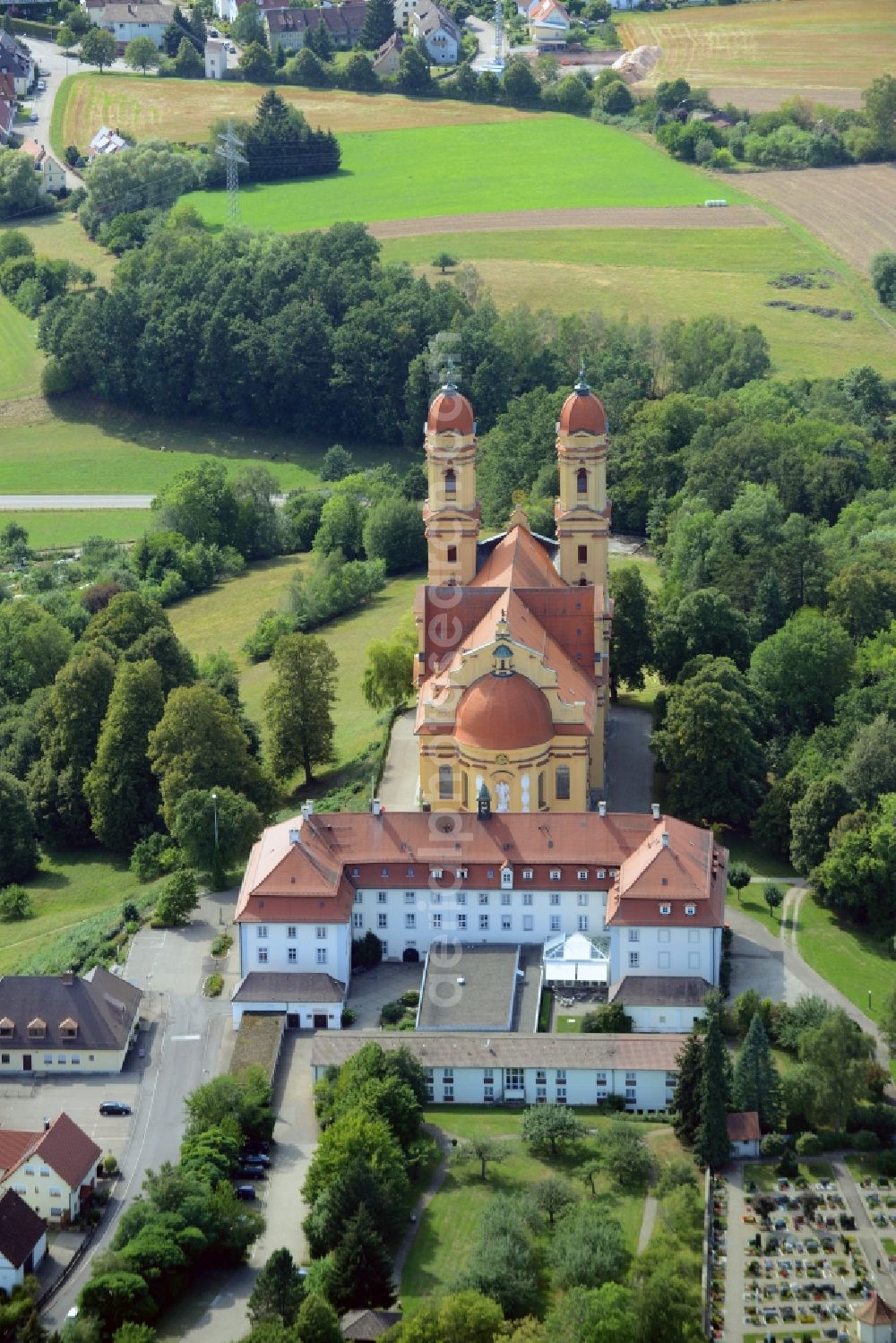 Ellwangen (Jagst) from the bird's eye view: Church building Wallfahrtskirche Schoenenberg in Ellwangen (Jagst) in the state Baden-Wuerttemberg