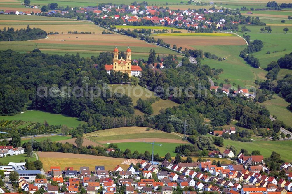 Ellwangen (Jagst) from the bird's eye view: Church building Wallfahrtskirche Schoenenberg in Ellwangen (Jagst) in the state Baden-Wuerttemberg