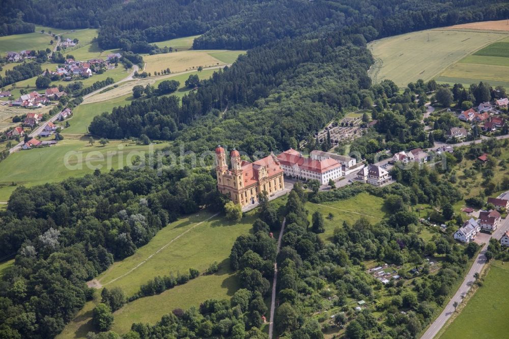 Ellwangen (Jagst) from above - Church building Wallfahrtskirche Schoenenberg in Ellwangen (Jagst) in the state Baden-Wuerttemberg