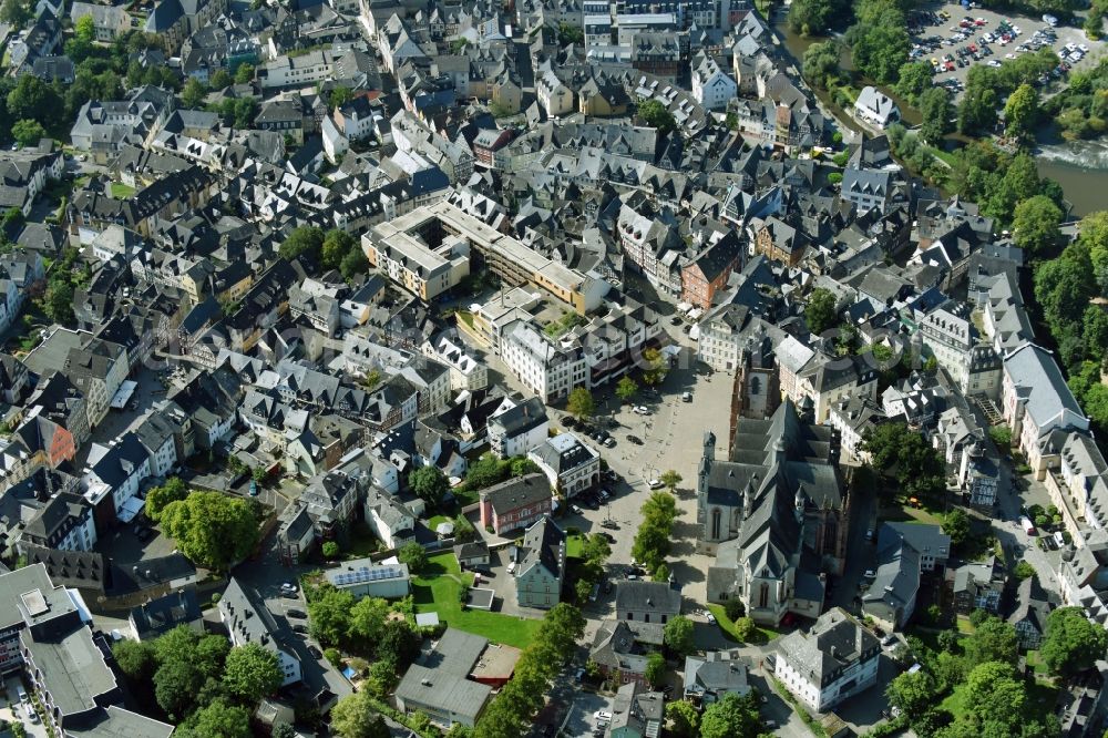 Wetzlar from above - Church building in Wetzlarer Dom on Domplatz Old Town- center of downtown in Wetzlar in the state Hesse, Germany