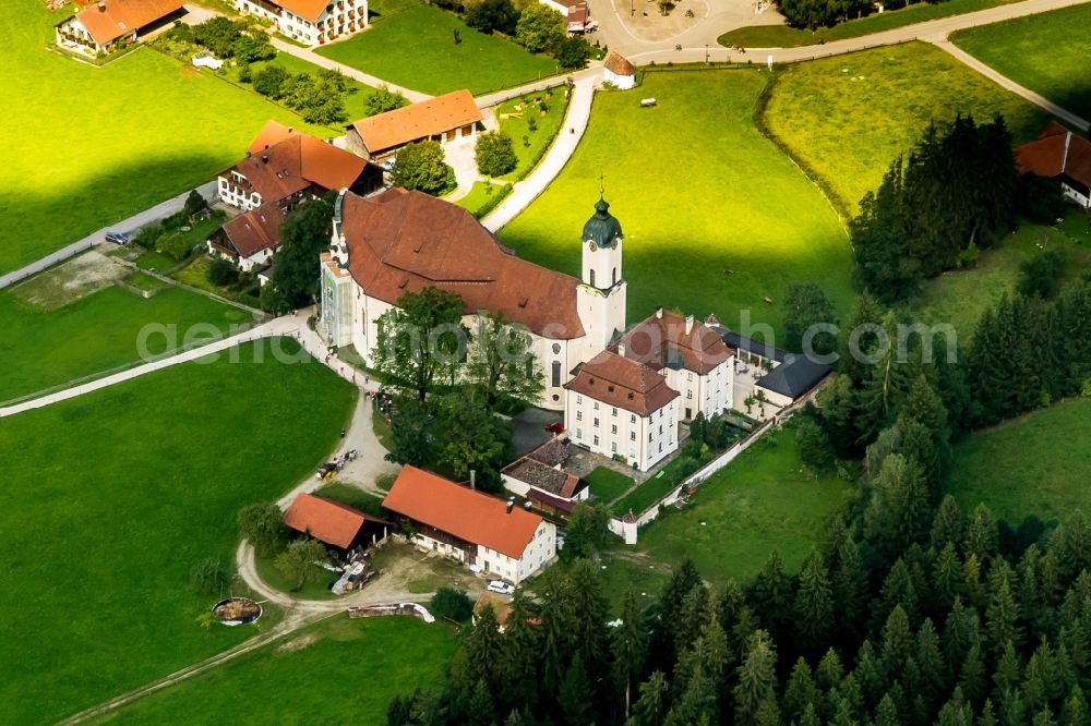 Aerial image Steingaden - Church building Wieskirche in the district Wies in Steingaden in the state Bavaria