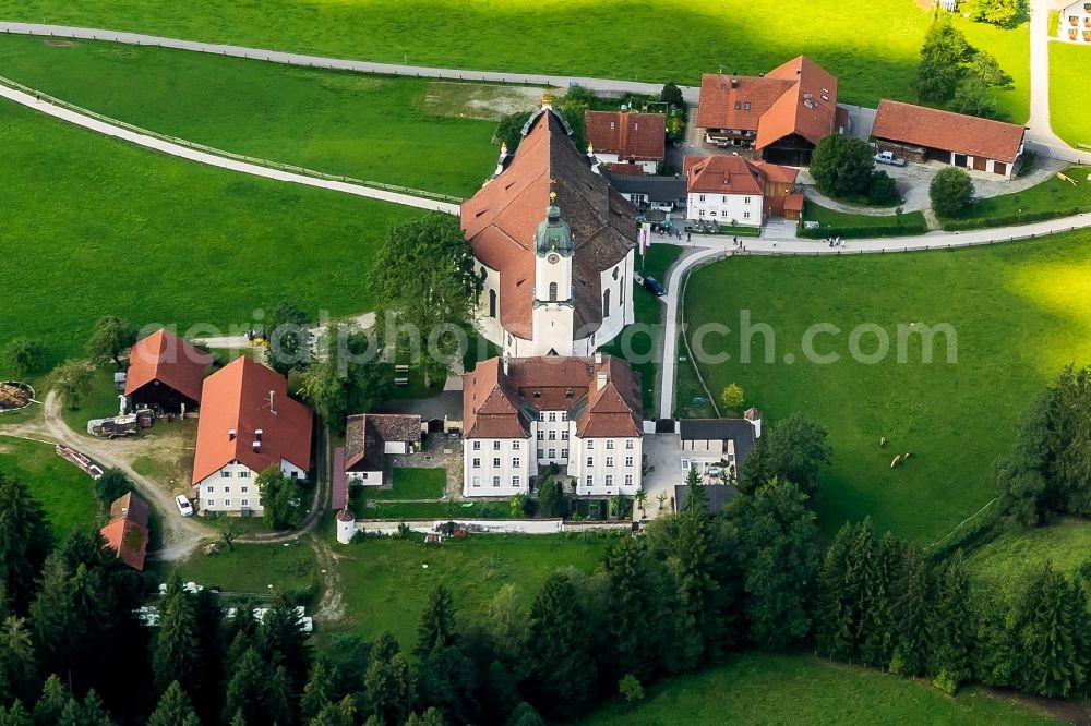 Aerial photograph Steingaden - Church building Wieskirche in the district Wies in Steingaden in the state Bavaria