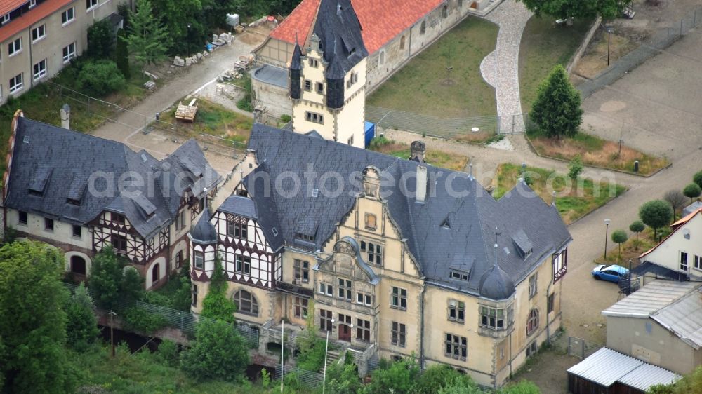 Quedlinburg from above - Church building of St. Wipertikirche with manor houses on Muehlgraben in Quedlinburg in the state Saxony-Anhalt, Germany