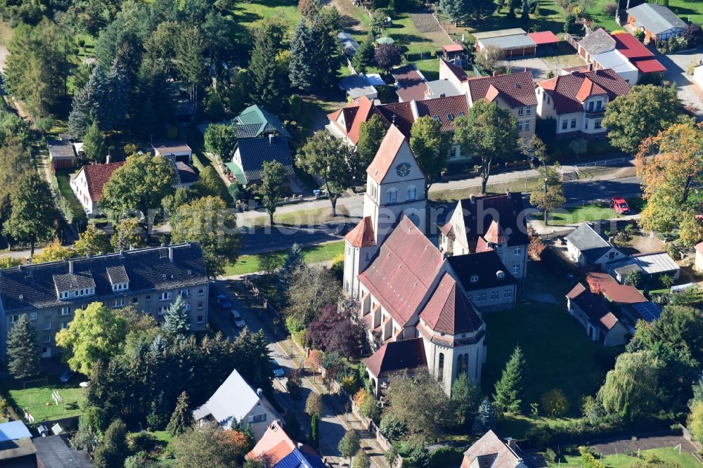 Aerial photograph Wriezen - Church building in Wriezen in the state Brandenburg, Germany