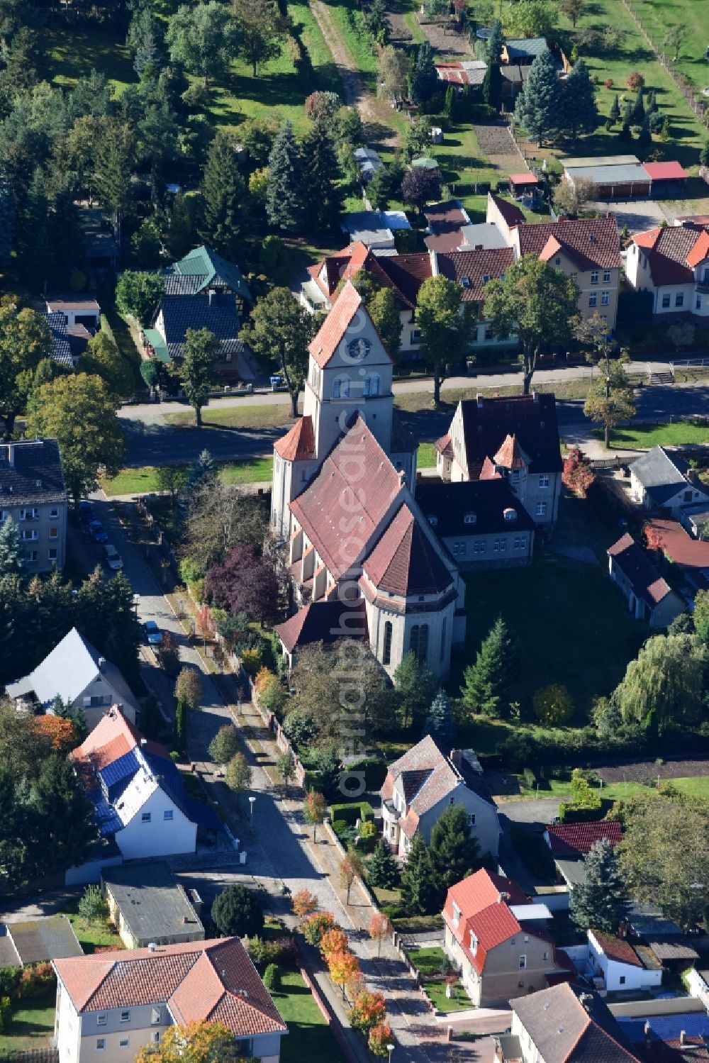 Wriezen from above - Church building in Wriezen in the state Brandenburg, Germany